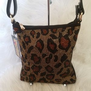 LEOPARD PRINT RHINESTONE CROSSBODY SLING
